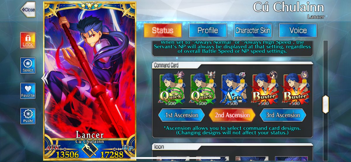 Cuno_F's tweet photo. Okeee, now you are officially fully maxxed out, maxxed foud, level 120, max skills and append skills. And even your command cards are all 500/500 now. Lore accurate Cu Lancer right here! 
#FateGO #Fgo https://t.co/VSQmL9tAnF