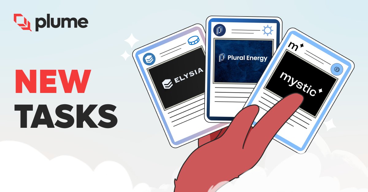 plumenetwork's tweet image. 🚨 NEW TASKS ALERT 🚨

3 fresh additions to the Plume RWAfi ecosystem:
🪶 @ELYSIA_HQ
🪶 @PluralEnergy
🪶 @mystic_finance

Engage now and keep stacking those miles 📈
miles.plumenetwork.xyz
