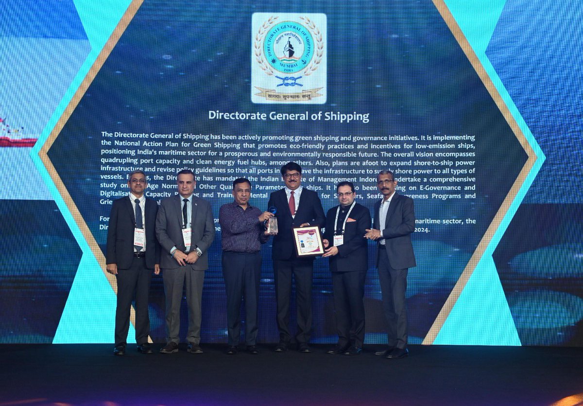 dgshipping_IN's tweet image. 🎉 DG Shipping has been honored with the “SPECIAL JURY AWARD FOR OUTSTANDING CONTRIBUTION IN Environmental, Social and Governance” at the 14th Edition of All India Maritime And Logistics Awards 2024 (MALA) by EXIM India. Dr. Raut P K, DDG, received the award on our behalf. 🌟