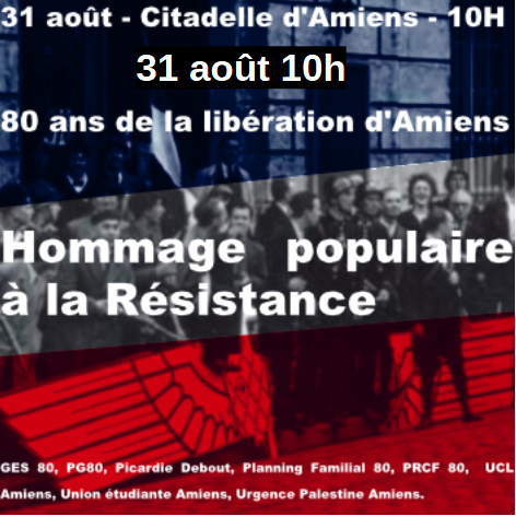 OCF_Amiens's tweet photo. Le #PRCF80 commémorera, à la Citadelle, avec d'autres organisations progressistes

➡️les 80 ans de la Libération d'Amiens

🚩vendredi soir 20h : Veillée au poteau des fusillés
🚩samedi 10h : prises de paroles place d'Armes

#LibérationAmiens
#Résistance
#Antifascisme https://t.co/QBzITj7hjK