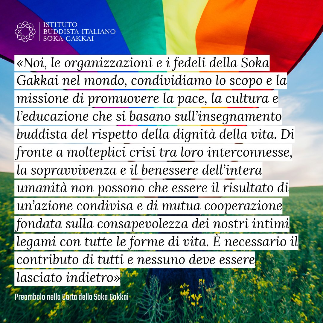 SokaGakkaItalia's tweet photo. «Noi, [...] condividiamo lo scopo e la missione di promuovere la pace, la cultura e l’educazione che si basano sull’insegnamento buddista del rispetto della dignità della vita...»

Preambolo nella Carta della Soka Gakkai
https://t.co/dWMu67JfRp https://t.co/OIp0yhHPe2