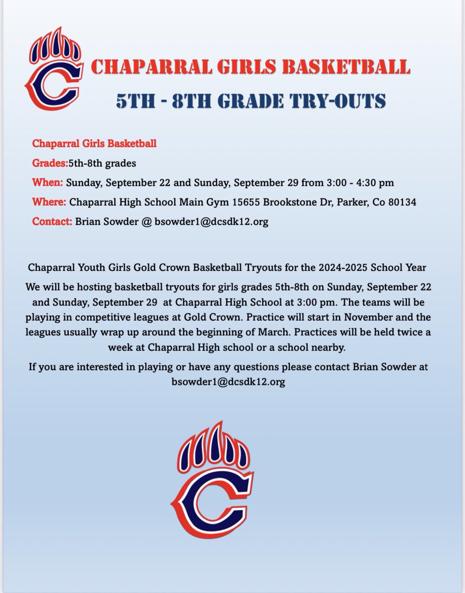 Girls 5th-8th grade Gold Crown Try-Outs