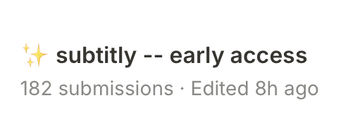 rustemphd's tweet photo. Welcome to Subtitly - Almost 200 people

My macOS app started to get some traction

Get the early access too: https://t.co/tIBb5EgDLh https://t.co/r6blKQ4Rwa