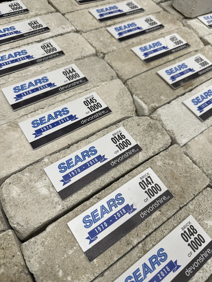 Sears bricks are now available for purchase at Guest Services. $20 each. Cash only. Each brick has logo’s and is numbered. Only 1,000 bricks are available.  All proceeds will be split 50/50 between <a href="/WRHospital/">Windsor Regional Hospital</a> and <a href="/H4HWindsorEssex/">Habitat for Humanity Windsor-Essex</a> #devonshirestyle #ownapieceofhistory