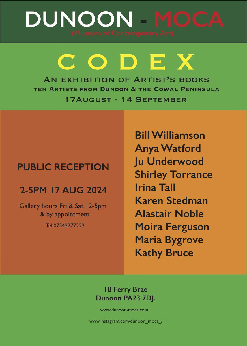 CHARTArgyllIsle's tweet image. Members Support ✨

On display now! CODEX, An Exhibition of Artists' Books: Ten Artists from #Dunoon and #Cowal Peninsula.

📆 On display till 14 September 
📍DunoonMOCA

➡️ bit.ly/4e08i4h