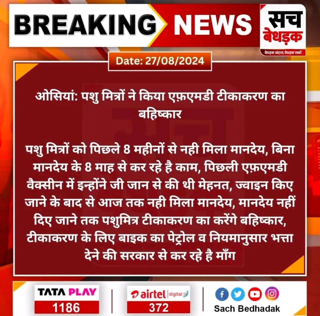 nagendra45241's tweet photo. @BhajanlalBjp मुख्यमंत्री जी @joraramkumawat jiसे निवेदन है कृपया पशु मित्रों का मानदेय निर्धारित करे https://t.co/RZ8lgeC1jB