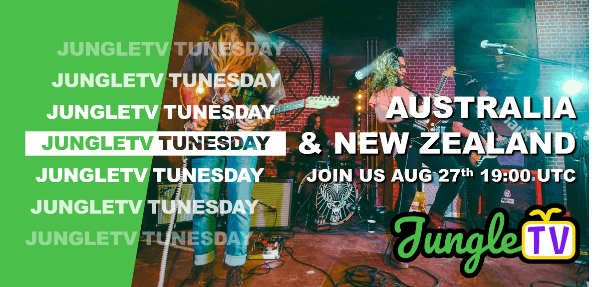 Join us as we journey to The Land Down-Under, &amp; the land down under The Land Down-Under (aka The Land of the Long White Cloud). Win 75 $ban for enqueueing your fav tunes from OZ / NZ!

Australia &amp; New Zealand Tunesday
Starts 27.08 at 19:00 UTC

Full Rules: jungletv.live/documents/Tune…