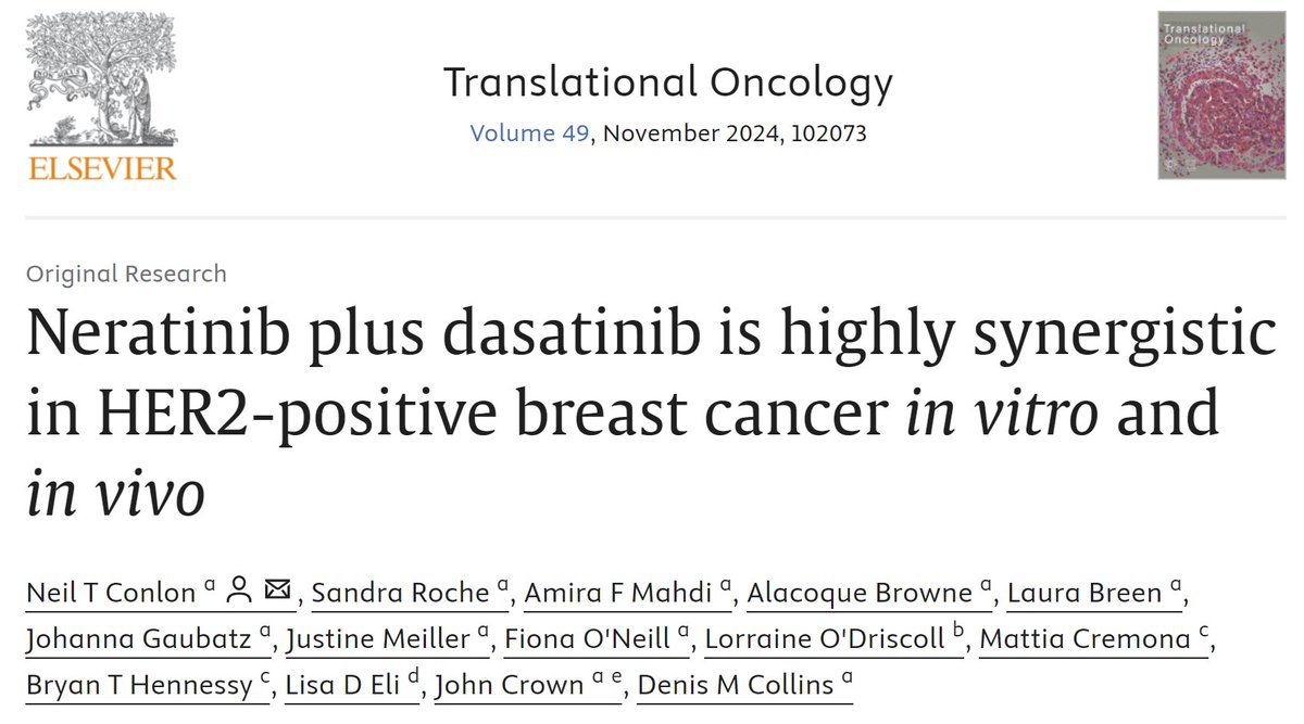 Neil Conlon (@neil_conlon) on Twitter photo Our new paper in Translational Oncology! 🧬 Thrilled to announce publication of "Neratinib plus dasatinib is highly synergistic in HER2+ breast cancer in vitro and in vivo." Thanks to all co-authors & <a href="/CCRTIreland/">CCRT</a> <a href="/IrishResearch/">We are now Research Ireland</a> <a href="/pumabiotech/">@PumaBiotech</a> for support sciencedirect.com/science/articl… Our new paper in Translational Oncology! 🧬 Thrilled to announce publication of "Neratinib plus dasatinib is highly synergistic in HER2+ breast cancer in vitro and in vivo." Thanks to all co-authors & <a href="/CCRTIreland/">CCRT</a> <a href="/IrishResearch/">We are now Research Ireland</a> <a href="/pumabiotech/">@PumaBiotech</a> for support sciencedirect.com/science/articl…