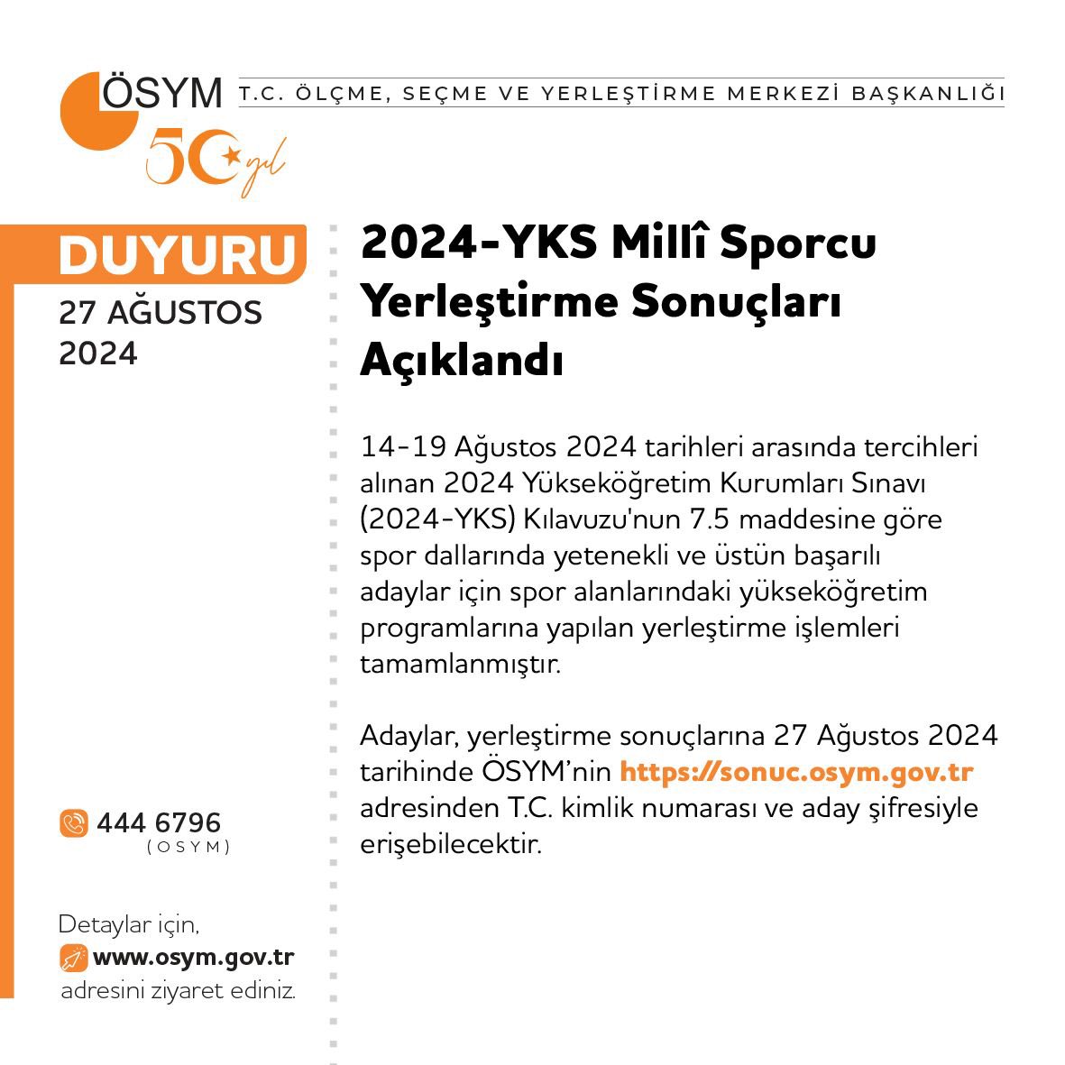 2024-YKS Millî Sporcu Yerleştirme Sonuçları Açıklandı

osym.gov.tr/TR,30646/2024-…