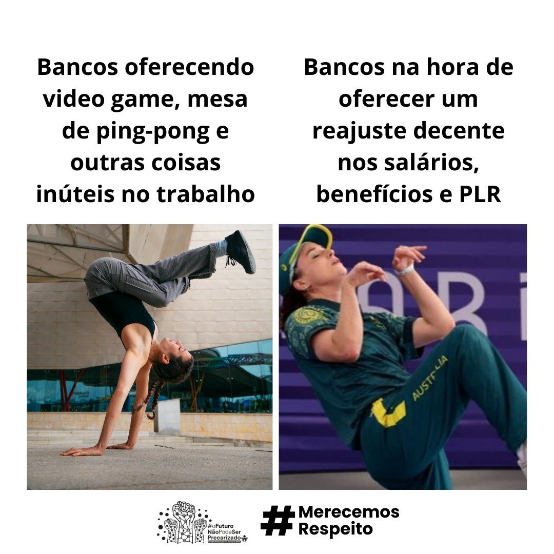 Nos bancos, as mulheres ainda ganham 20% menos que os homens. Lutamos por igualdade salarial e oportunidades iguais para todos, sem discriminação de gênero. A igualdade deve ser a base das relações de trabalho! #MerecemosRespeito