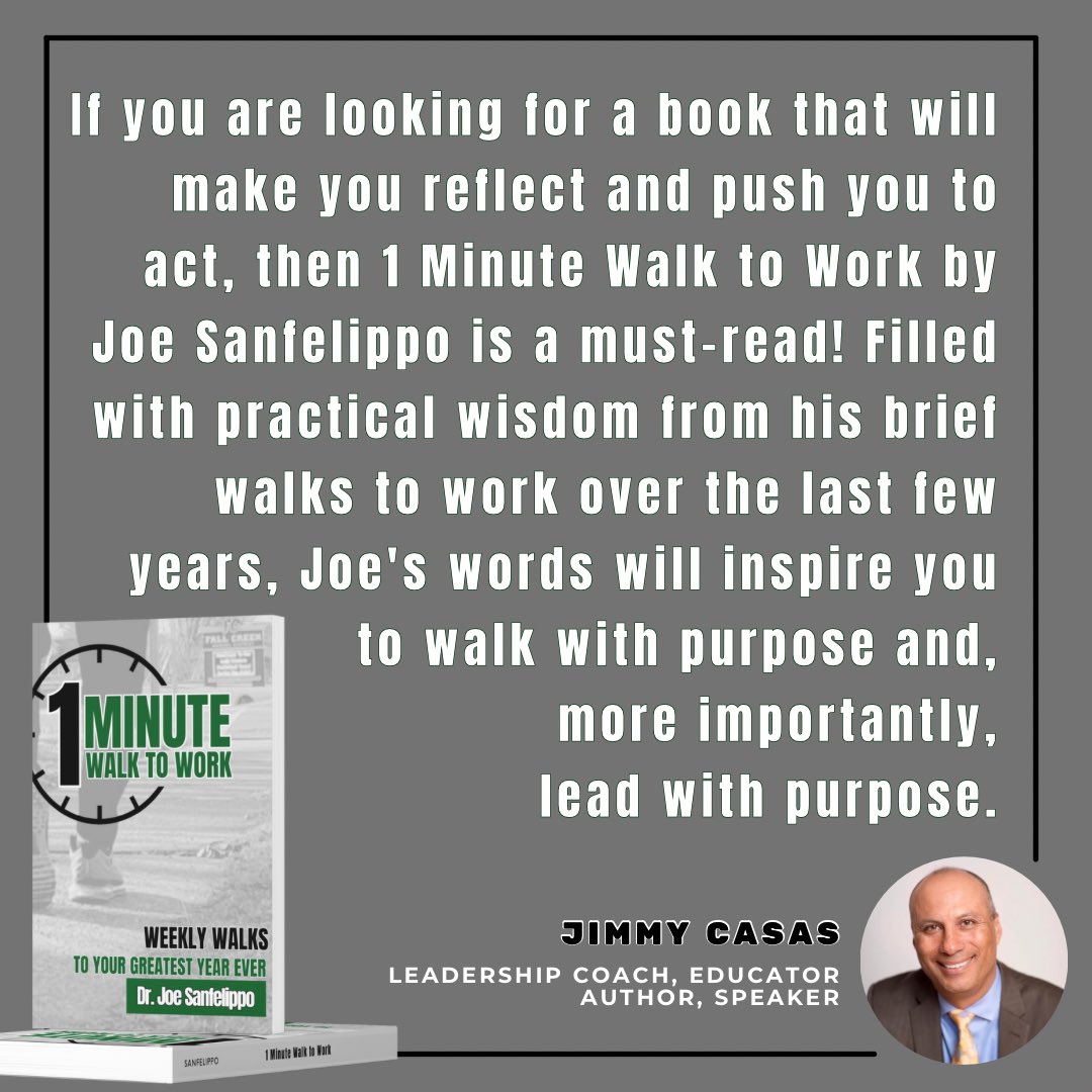 Thanks for the shout <a href="/casas_jimmy/">Jimmy Casas</a>!!! Truly appreciate the kind words and all the help in getting the book out. #1minwalk2work 
Order today at 
a.co/d/hrf35iX