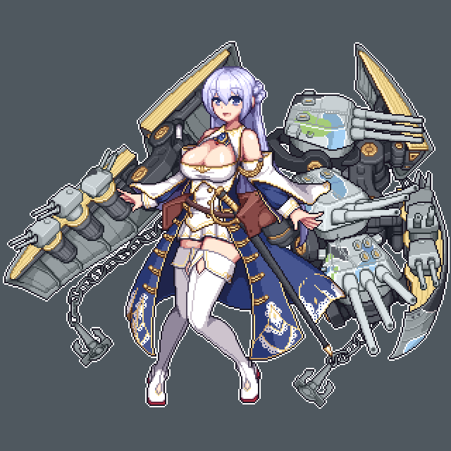 秋雨零式工房様のアズレン二次創作ゲーム
 『ロドニーと実験場X』用のロドニー立ち絵です。
掲載許可頂いたので、おまけで艤装無しverも付けて。
https://t.co/OkYz22XzKN
#ドット絵 #pixelart #AzurLane 