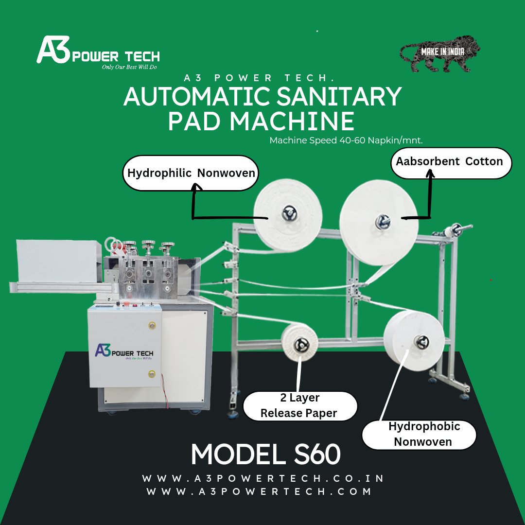 a3_power's tweet photo. #AutomaticPadMachine  #sanitarypadmachine
#Model_S60,
For more information and machine enquiries
Visit: https://t.co/pWQ96vDJHt
contact us at: 098182 70540 | +91 8368540287
#PadMakingMachine #FeminineHygieneMachine #PeriodProductMachine #AutomaticPadMachine https://t.co/dfUeBH5mJA