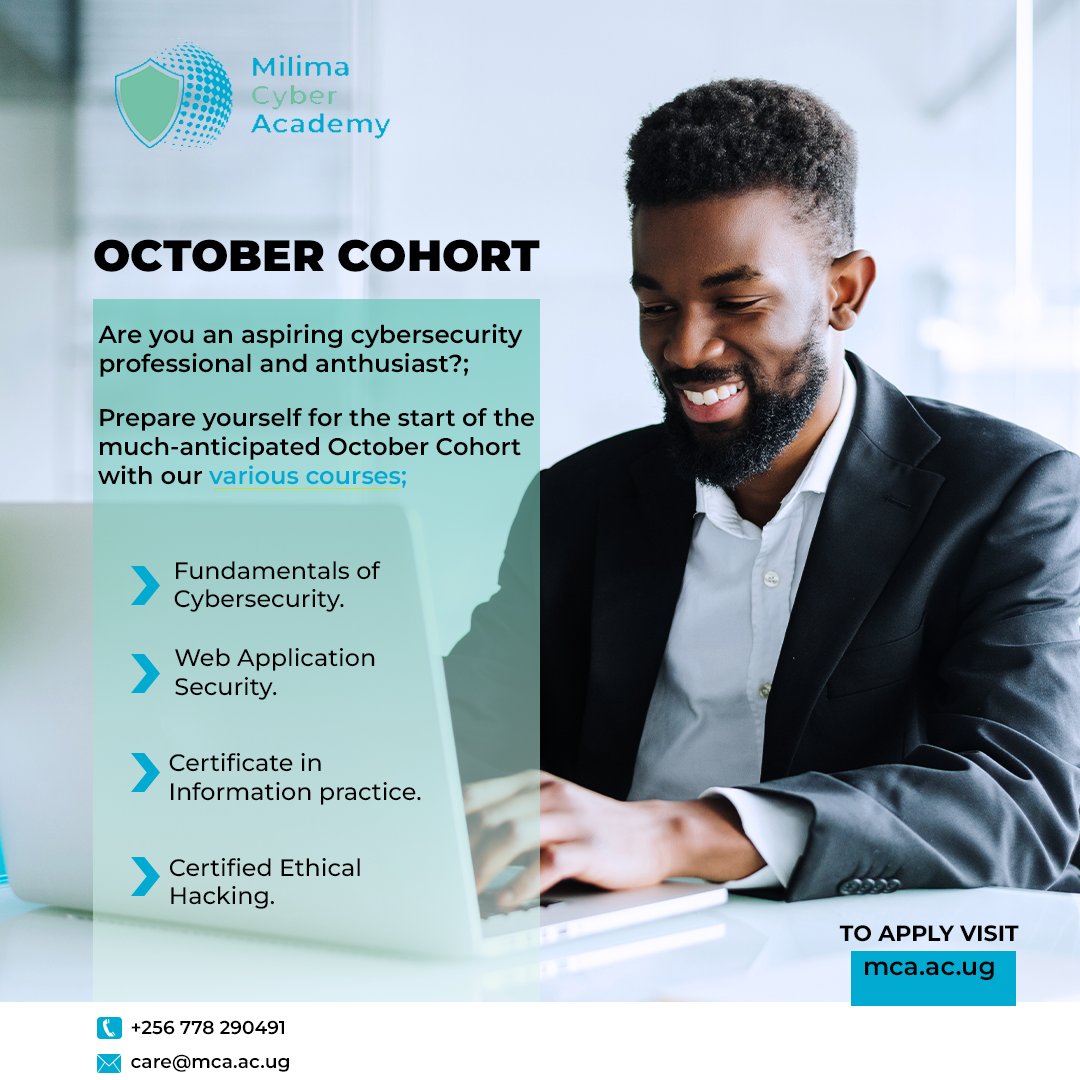 CyberMilima's tweet photo. Calling all future cybersecurity pros!
Our October Cohort is open for enrollment at Milima Cyber Academy. Hone your skills with our expert-led courses in cybersecurity. Don’t miss out, apply now via https://t.co/eJjyrq42Ky!
☎️0778 290 491
#CyberSecurity #MilimaAcademy #Tueasday https://t.co/nSza3KfuU7