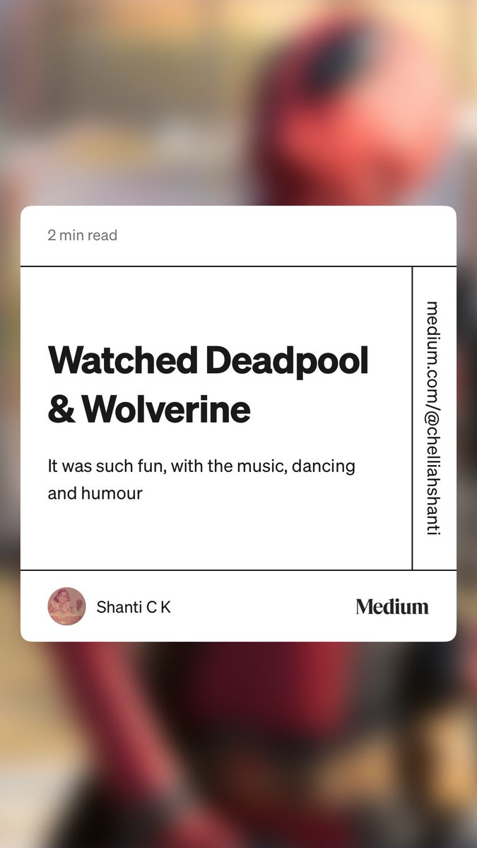 bookjtinyisland's tweet photo. “Watched Deadpool &amp; Wolverine” by Shanti C K
https://t.co/Ihq6ywyjVJ https://t.co/HXRr2QnmwX