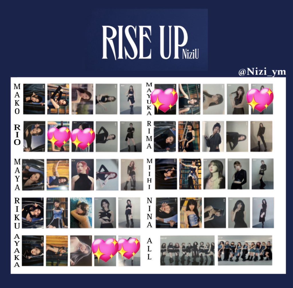 kotawithU's tweet photo. NiziU RISE UPラントレ交換

譲→写真1枚目
求→写真2枚目(💖付いてないリオアヤカマユカ)

9/16オフイベ現地交換最優先(FFさんのみ郵送検討)
複数枚交換の方優先。回答までお時間いただきます。
 #NiziU交換 https://t.co/84B9hMgsES