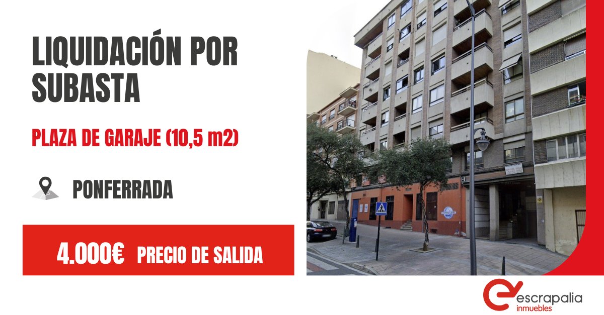 Escrapalia_Inm's tweet photo. PLAZA DE GARAJE EN PONFERRADA 🚗

Ubicado en Calle General Vives, 29 en el sotano -3 de un edificio residencial. Muy buena zona, es toda zona azul, céntrica y cercana a correos y al ayuntamiento.

💸Precio de salida 4.000€

📅Fin de subasta 17/9 

https://t.co/oNBfCyQrfz https://t.co/XZJRMjPPiQ