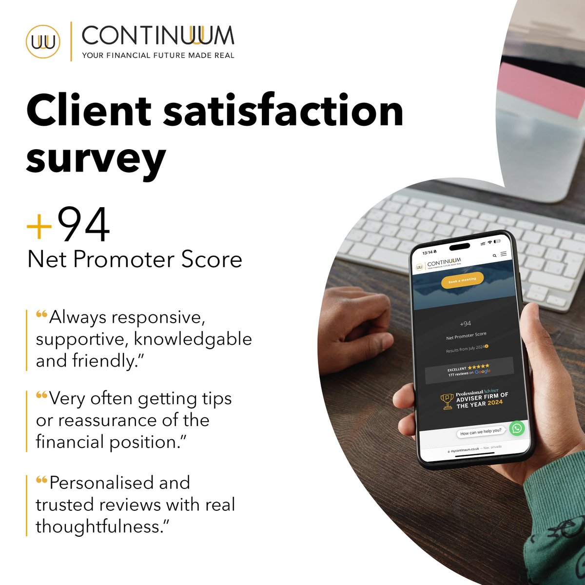 We pride ourselves on being “always responsive, supportive, knowledgeable, and friendly.” Thank you to all our clients for your trust and valuable feedback.

Your satisfaction is our top priority, and we’re committed to delivering thoughtful financial advice every step of the way