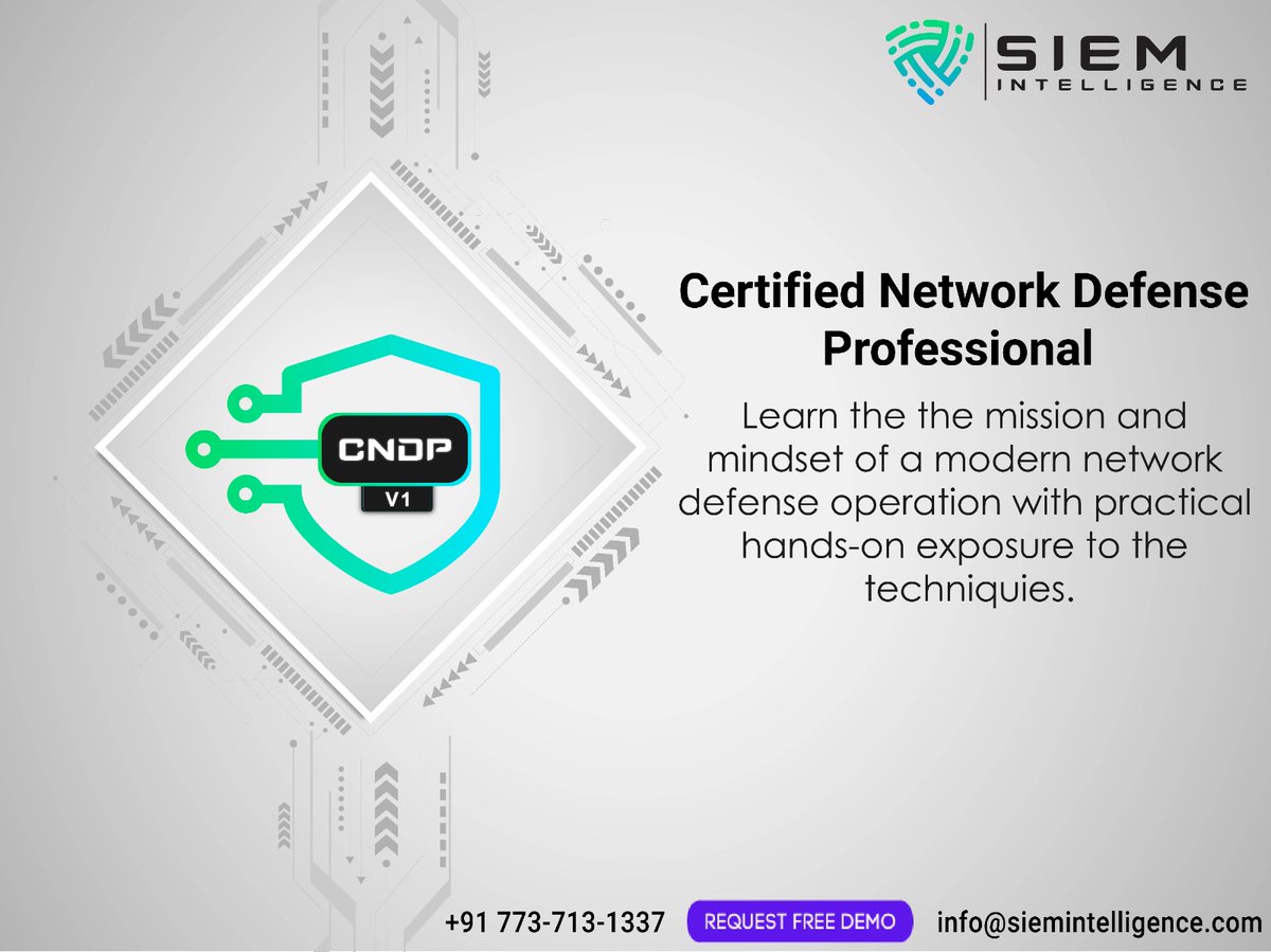 siem_intel's tweet photo. 🔐 Level up your Network Security skills with SIEM Intelligence Certified Network Defense Professional Training! 🎯Gain 35 CPE upon completion! 🎓

👉 Download the training module: https://t.co/IqUpEeuH66

Have you got questions? Comment below, text, or call us at +91 7737131337. https://t.co/gifKZzivwJ