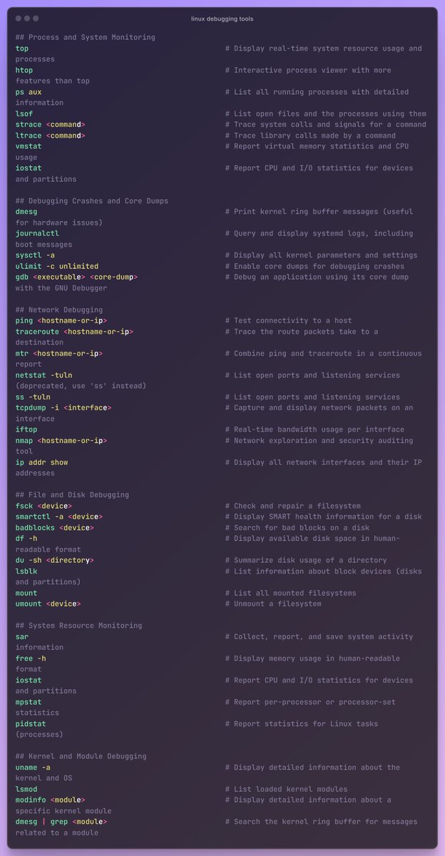 sysxplore's tweet photo. Linux debugging tools https://t.co/qoPCKOLHVy