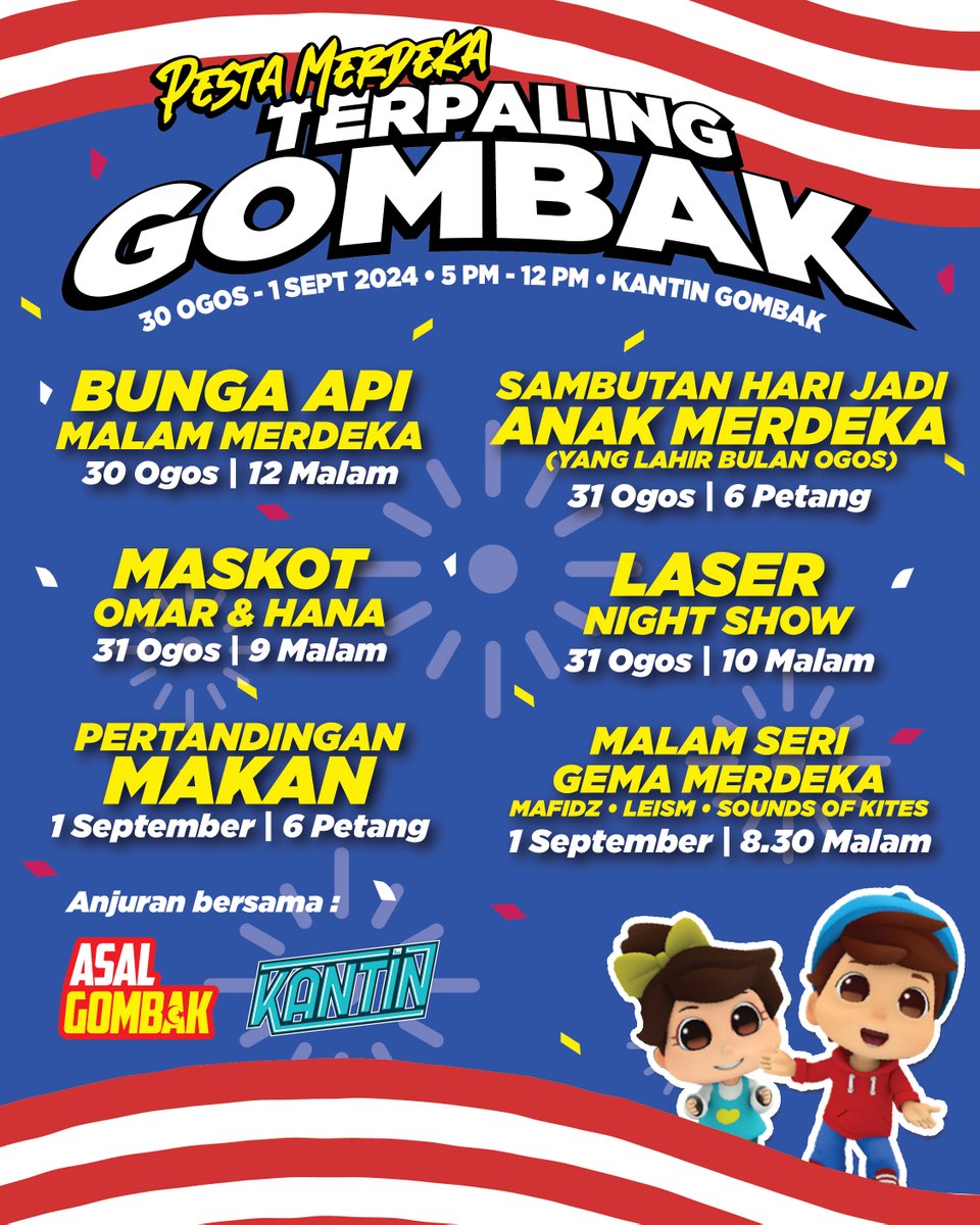 SAMBUT MERDEKA DI EVENT TERPALING GOMBAK!

PESTA MAKANAN YANG MENGUMPULKAN MAKANAN VIRAL DI GOMBAK KEMBALI LAGI! LOCK TARIKH ANDA!

Tarikh : 30 Ogos - 1 September (jumaat, sabtu &amp; ahad)
Waktu : 5 petang - 12 malam
Lokasi : Kantin Gombak, Batu 4 Jalan Gombak