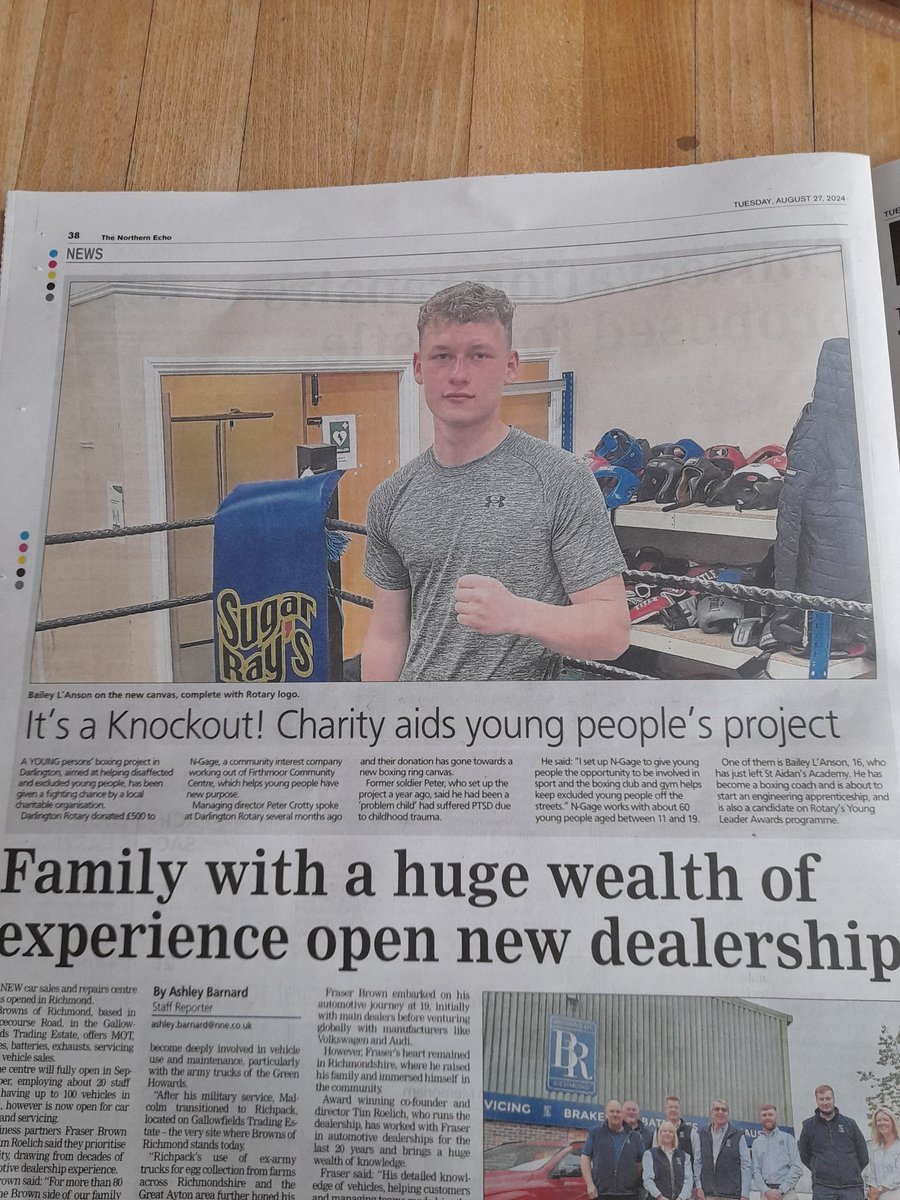 Thanks <a href="/TheNorthernEcho/">The Northern Echo</a> <a href="/ABarnardEcho/">Ashley Barnard</a> for coverage of our donation to N-Gage in #Darlington, helping disaffected and excluded young people through sport. They are truly #peopleofaction #peoplehelpingpeople <a href="/RotaryGBI/">Rotary GB & Ireland</a>