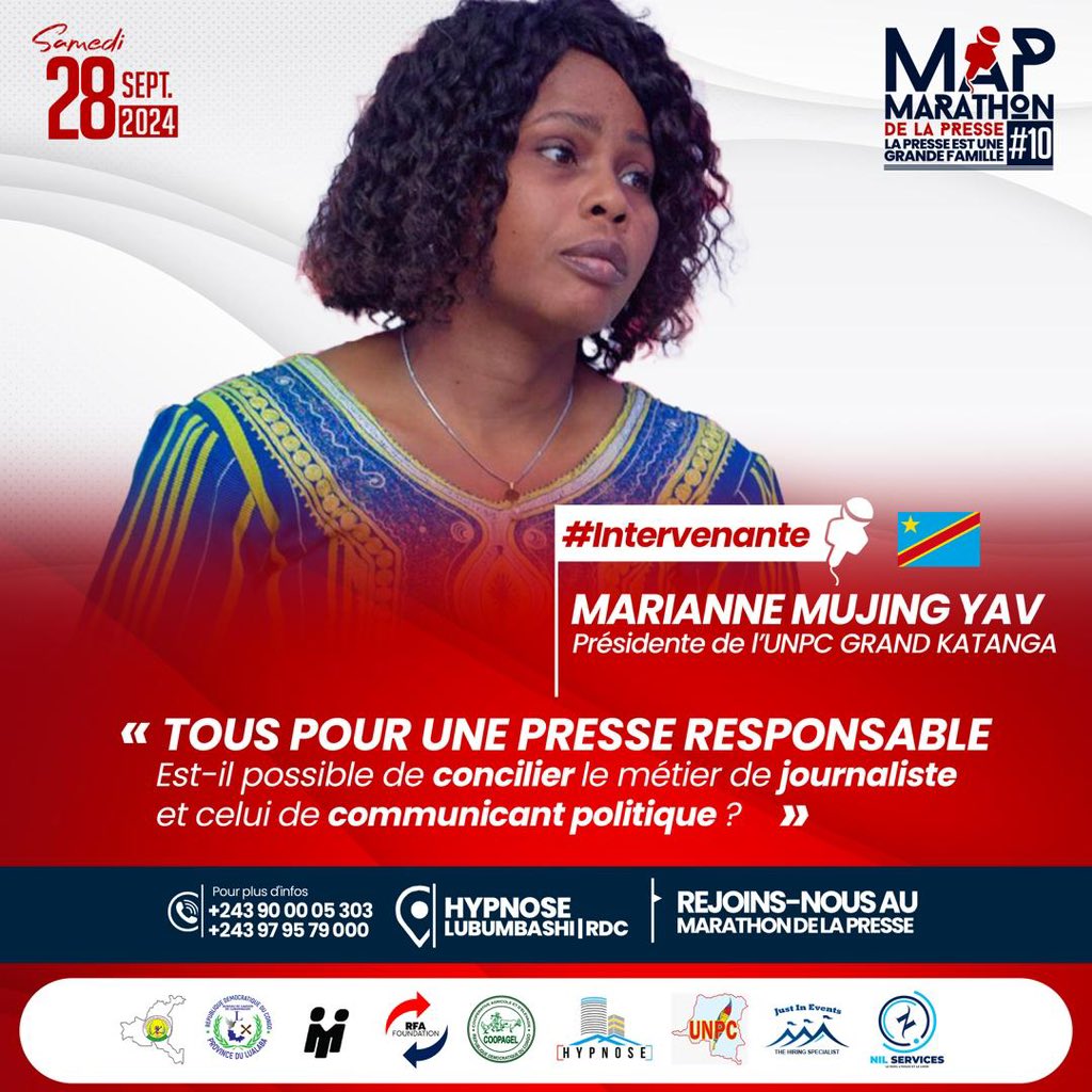 BukasaEmmanuel2's tweet photo. #RDC🇨🇩: #MAP10, Le rendez-vous est pris pour ce mercredi 28.08.2024 à #LubumbashiRDC avec les intervenants de tailles comme  @fredfougerat  @lusakuenoc  et Mme Marianne Mujing Yav .

Lieu: hôtel hypnose.

Bienvenue au marathon de la presse. https://t.co/vkRcgUgbR3