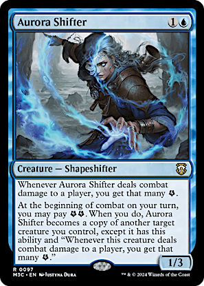 SchwartzZac's tweet photo. @BrujajaGaming With these 4 cards you can basically get infinite combats. Because Lightning Runner only needs to attack to get the trigger. Then have Mockingbird become a copy of Aurora Shifter, then make both of them a copy of Liberty Prime then your making enough ⚡️to feed the loop. Enjoy https://t.co/SqtFGgJgwe