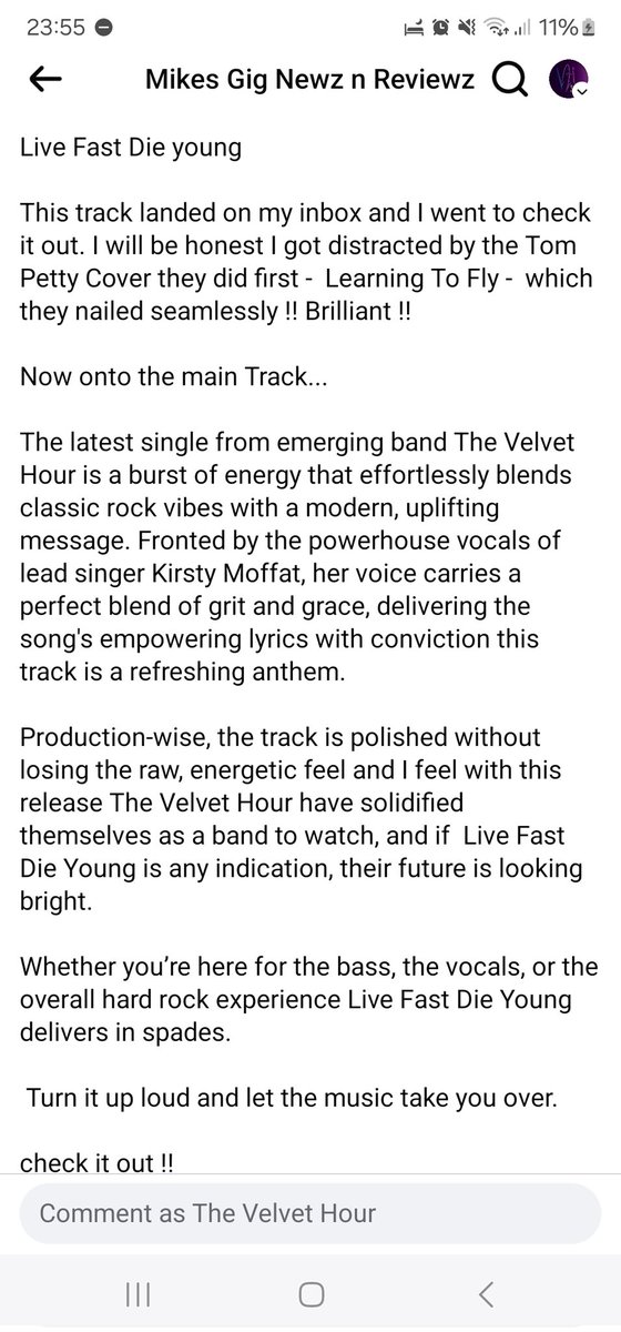 VelvetHourMusic's tweet photo. Our first review of "Live Fast, Die Young" 🤘🎸 Thanks Mike

If you haven't checked out our new single. The link is below. https://t.co/tbpDjkjTBC