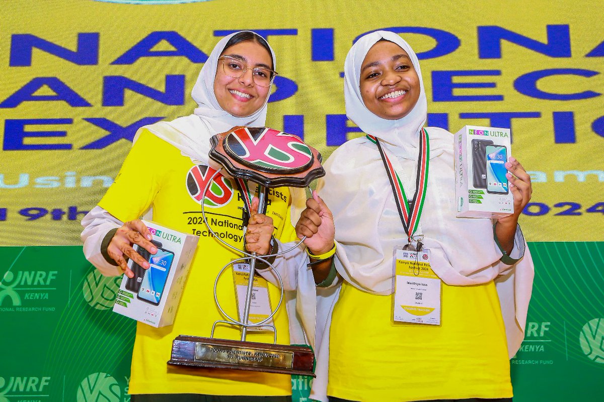 The overall winners and runners up for this year's #YSKExhibition. 
Bradford Nyangiri and Felix Makori from Menyenya Secondary School emerged winners while Aymaan Khandwalla and Marithiya Issa from Memon High came second.
Congratulations to the winners👏
#YSK2024 #KNRF2024