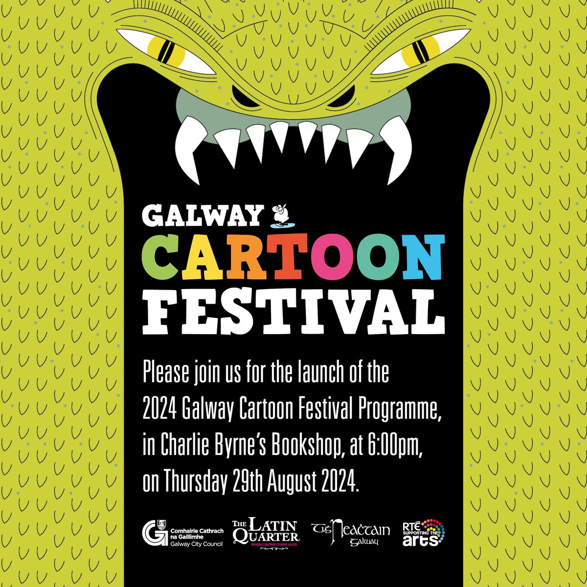 Your invitation to Galway Cartoon Festival 2024 Programme Launch still stands!
Join us <a href="/ByrnesBooks/">CharlieByrne'sBooks</a> at 6pm! We’d love to see you there!
ALL WELCOME!

#galwaycartoons #cartoons #cartooning  #cartoonists #galway #galwayfestivals #whatsoningalway #Ireland #RTESupportingTheArts