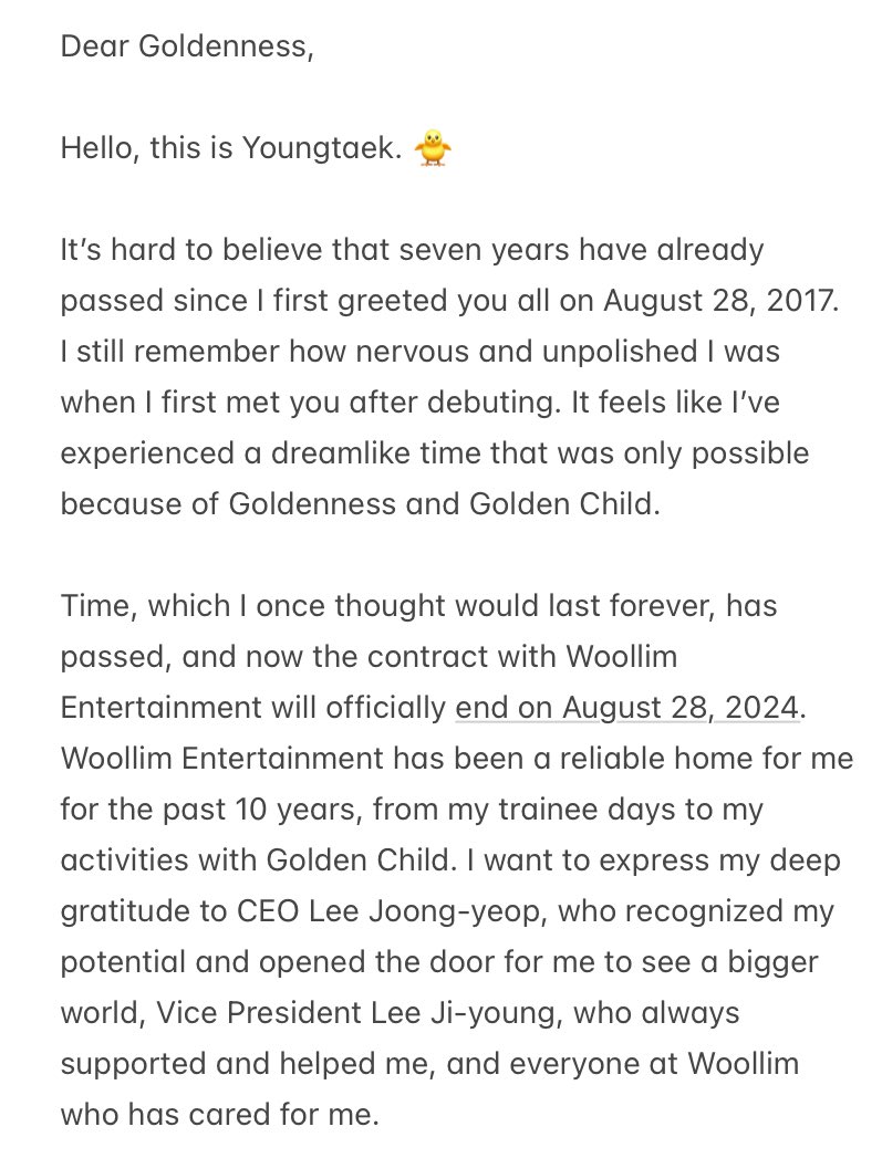 ddokiyoon's tweet photo. 🐥 240827 Youngtaek Weverse Translations

Dear Goldenness.

#골든차일드 #GoldenChild https://t.co/cW8y4QMOH6