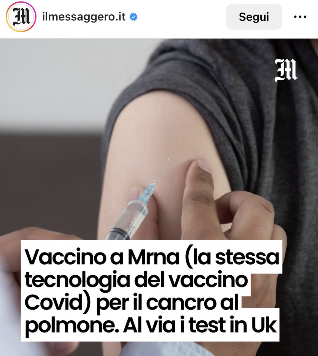DrPaoloMezzana's tweet photo. #Vaccino #mRNA al via la sperimentazione nel #cancro #polmone. La pandemia #Covid_19 con il perfezionamento di questa tecnologia ha accelerato i tempi. @ilmessaggeroit https://t.co/2rQ8PmuSR9