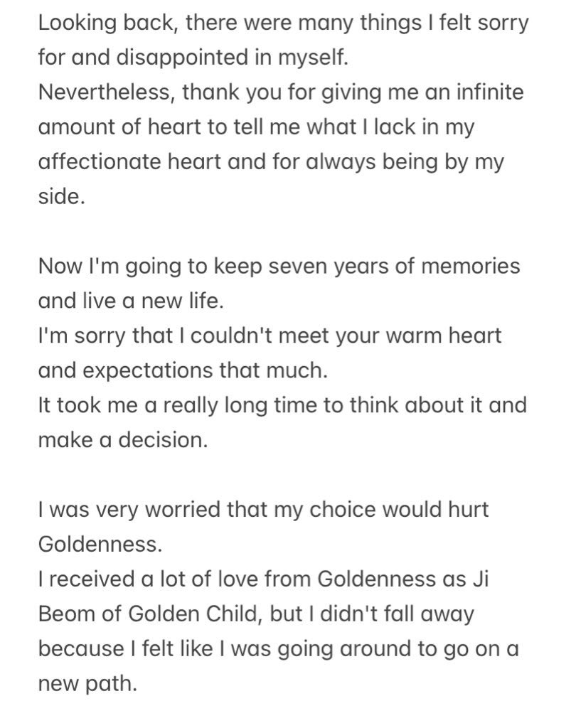 tigerjibeom's tweet photo. “Now I'm going to keep seven years of memories and live a new life. I was very worried that my choice would hurt Goldenness. Thank you for all the fate of meeting Golden Child members and Goldenness.”

🥺 thank you so much for everything, kim jibeom 😭 https://t.co/zXsozZ3KlA