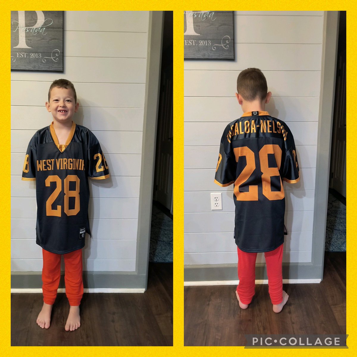 Jackson is all ready for football season rocking his fav football player Aden Tagaloa-Nelson. He knows Aden from basketball and met him this spring so that's who he likes