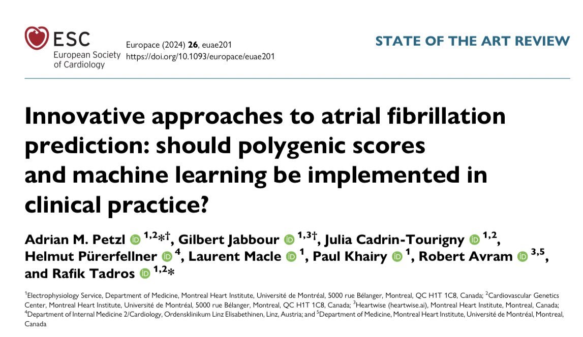 Europace Editor-in-Chief (@europaceeic) on Twitter photo 📣📚#Europace
🧬🤖Innovative approaches to #afib prediction: should polygenic scores and machine learning be implemented in clinical practice?
<a href="/GiulioConte9/">Giulio Conte</a> <a href="/Dominik_Linz/">Dominik Linz</a> <a href="/FraSantoroMD/">Francesco Santoro, MD, PhD</a> <a href="/AndyZhangMD/">Xiaodong Zhang (Andy), MD, PhD, FHRS, FACC</a> <a href="/marcovitoloMD/">Marco Vitolo Ⓜ️</a> <a href="/BorianiGiuseppe/">Boriani Giuseppe</a> <a href="/LuigiDiBiaseMD/">Luigi Di Biase</a>
🔗academic.oup.com/europace/artic… 📣📚#Europace
🧬🤖Innovative approaches to #afib prediction: should polygenic scores and machine learning be implemented in clinical practice?
<a href="/GiulioConte9/">Giulio Conte</a> <a href="/Dominik_Linz/">Dominik Linz</a> <a href="/FraSantoroMD/">Francesco Santoro, MD, PhD</a> <a href="/AndyZhangMD/">Xiaodong Zhang (Andy), MD, PhD, FHRS, FACC</a> <a href="/marcovitoloMD/">Marco Vitolo Ⓜ️</a> <a href="/BorianiGiuseppe/">Boriani Giuseppe</a> <a href="/LuigiDiBiaseMD/">Luigi Di Biase</a>
🔗academic.oup.com/europace/artic…