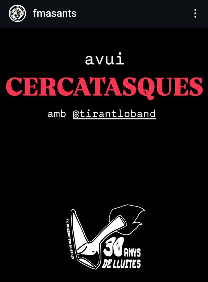 🎉 El #CERCACARRERS més esperat de l'any 🎉

17 h Venda de tiquets al Refugi (Violant d'Hongria, 20)
18:00 Sortida
18:30 Casal de Joves (Violant d'Hongria, 151)
19:15 Horta Alliberada (Tinent Flomesta amb Caceres)
19:45 Pregó a Can Vies
21:30 Finalita a Pl Joan Pelegrí.

#FMAS