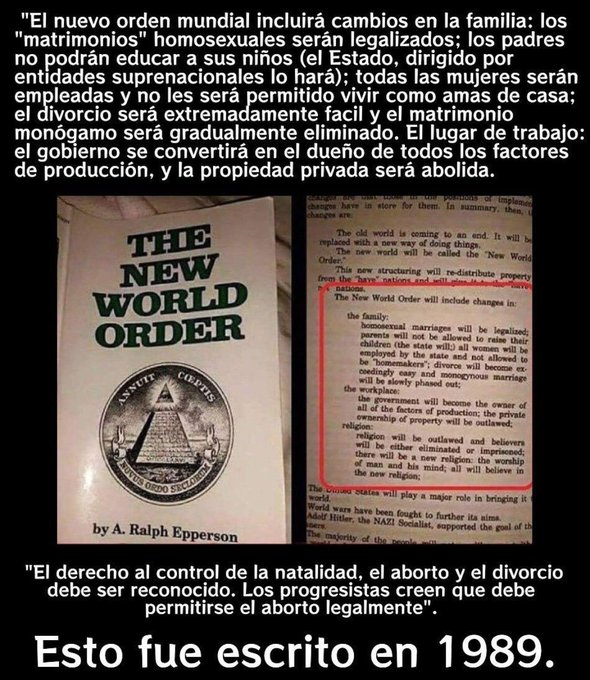 Hace muchisimo que se venia preparando un Nuevo Orden Mundial Perverso. Indispensable disolver la familia, la propiedad privada, la biologia, para esclavizar a la poblacion. Son ellos o nosotros. Esclavos o LIBRES.