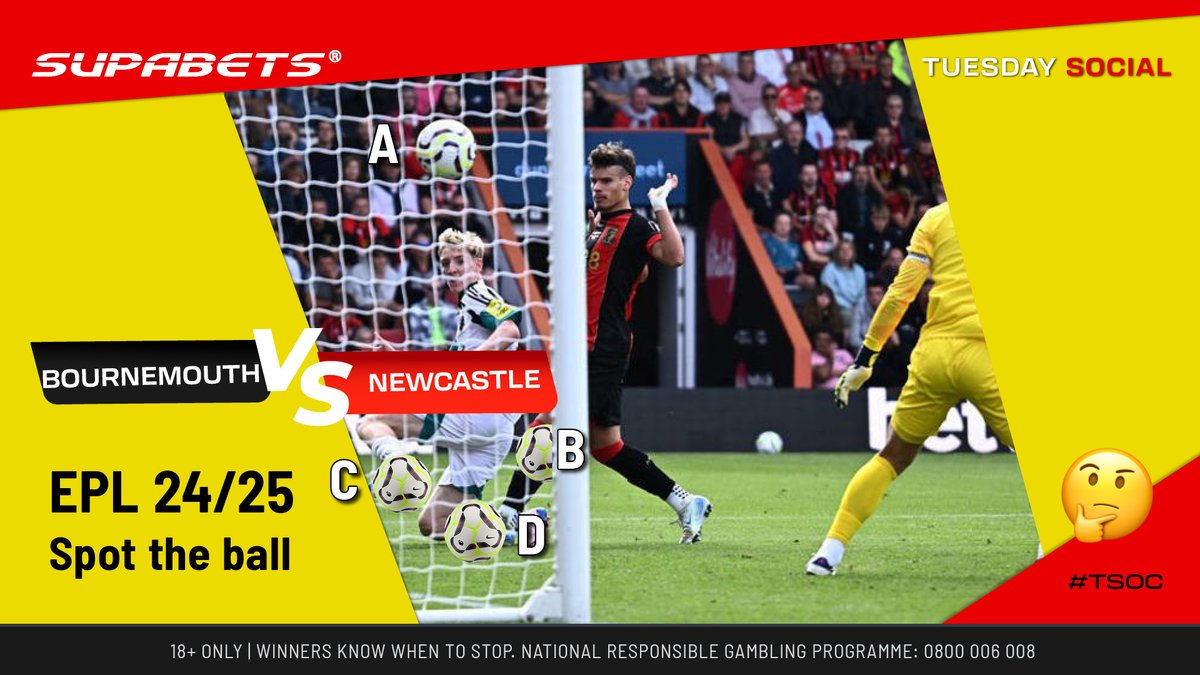 Supabets_mzansi's tweet photo. It's Tuesday Social time, to SPOT THE ⚽🤔
#TSOC #Spottheball #EPL #Supabets https://t.co/Q4fJP23CjM