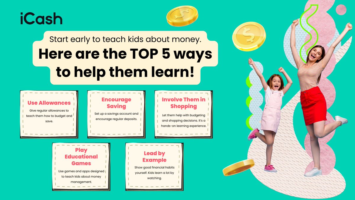 iCASH_ca's tweet image. Want to help your kids become money-savvy? 💰👶 Check out our Top 5 Ways to Teach Kids About Money! Start building smart money habits together! 
#FinancialEducation #TeachKidsMoney #SmartMoneyTips #iCash #moneytips #budgeting101 #budgettime #budgeting #moneyhelp #moneymatters