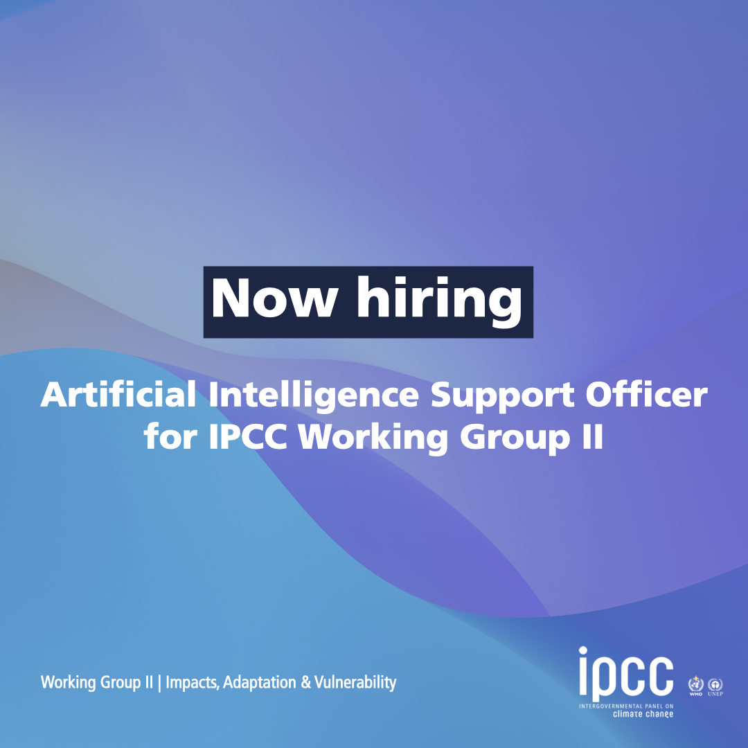 IPCC_CH's tweet photo. #NowHiring

Artificial Intelligence Support Officer 📍The Netherlands
 
IPCC’s WG II, focusing on  #climatechange impacts, adaptation &amp; vulnerability, is looking to hire an AI expert w/ experience applying AI in academic settings.
 
Closes 15 Sept '24
👉 https://t.co/A8jqpab6Xv https://t.co/LlxudCf7kJ