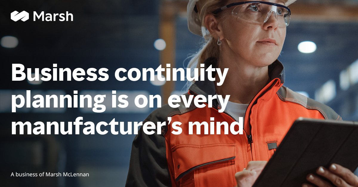 Falak1107's tweet photo. Business continuity planning is key for manufacturers to stay resilient, drive growth, and protect the bottom line. It also helps optimize your insurance program. Prioritize your plan today to safeguard tomorrow. #BusinessResilience #Manufacturing https://t.co/EE6BBW5HWV