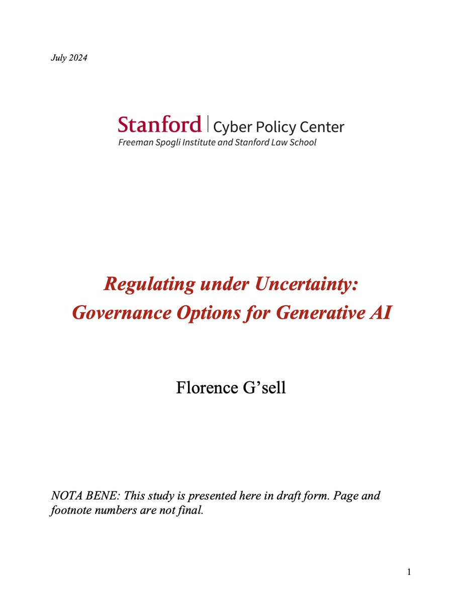 LuizaJarovsky's tweet photo. 🚨 [AI RESEARCH] The report "Regulating under Uncertainty: Governance Options for Generative AI" by @flogsell is a MUST-READ for everyone in AI governance. Important information:

➡ This is a 531-page document in which the author offers a broad overview of aspects relevant to AI regulation initiatives. Among the topics covered are:

➵ Generative AI: The technology and supply chain
➵ Challenges and risks of generative AI
➵ Industry initiatives
➵ Regulatory initiatives
➵ International initiatives and negotiations

➡ The report reviews regulatory initiatives from:

➵ EU
➵ China
➵ US
➵ Brazil
➵ Canada
➵ India
➵ Israel
➵ Japan
➵ Saudi Arabia
➵ Singapore
➵ South Korea
�� UAE
➵ UK

➡ It also covers international initiatives and negotiations, such as:

➵ United Nations
➵ OECD
➵ The G7
➵ The G20
➵ BRICS
➵ African Union
➵ AI safety summits
➵ The Council of Europe’s treaty
➵ The Global Partnership on AI
➵ US-EU Trade and Technology Council
➵ UNESCO

➡ According to the author: 

"The title of this report – “Regulating Under Uncertainty: Governance Options for Generative AI” – seeks to convey the unprecedented position of governments as they confront the regulatory challenges AI poses. Regulation is both urgently needed and unpredictable. It also may be counterproductive, if not done well. However, governments cannot wait until they have perfect and complete information before they act, because doing so may be too late to ensure that the trajectory of technological development does not lead to existential or unacceptable risks. The goal of this report is to present all of the options that are “on the table” now with the hope that all stakeholders can begin to establish best practices through aggressive information sharing. The risks and benefits of AI will be felt across the entire world. It is critical that the
different proposals emerging are assembled in one place so that policy proponents can learn from one another and move ahead in a cooperative fashion."

➡ It's a comprehensive document that will be relevant for those interested in learning more about the current state of AI regulation efforts and about some of the main debates and issues to consider in the context of AI governance & compliance.

➡ Link to the report below.

🔥 To stay up to date with the latest developments in AI policy, compliance & regulation, including excellent research, join 33,000+ people who subscribe to my weekly newsletter (link below).