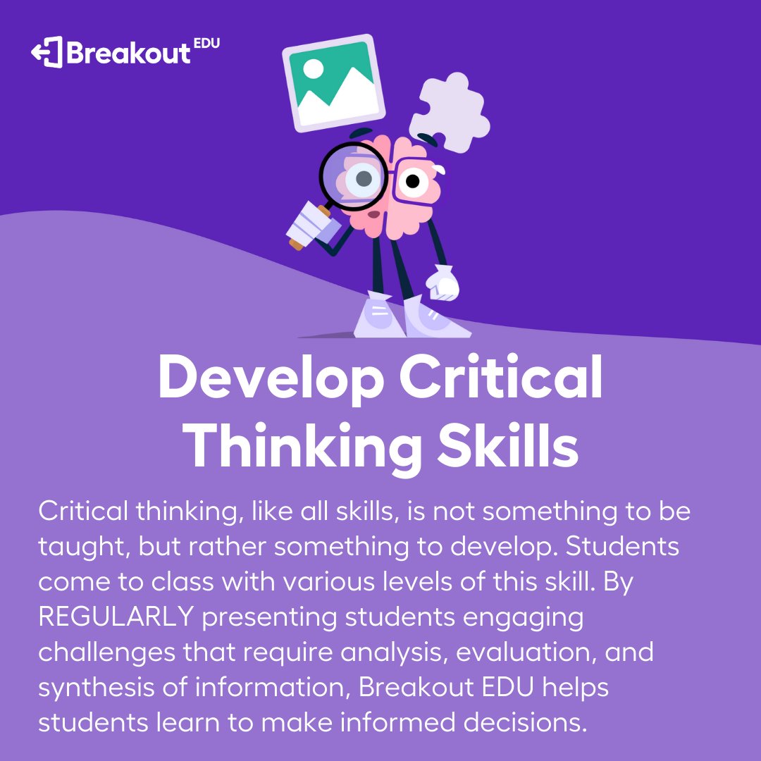 breakoutEDU's tweet photo. 🧩🔎 This school year, help students develop their critical thinking skills with Breakout EDU activities!

Get started with a 14 Day free trial: https://t.co/8IcUCrVXSc https://t.co/1e8ittmI7Q