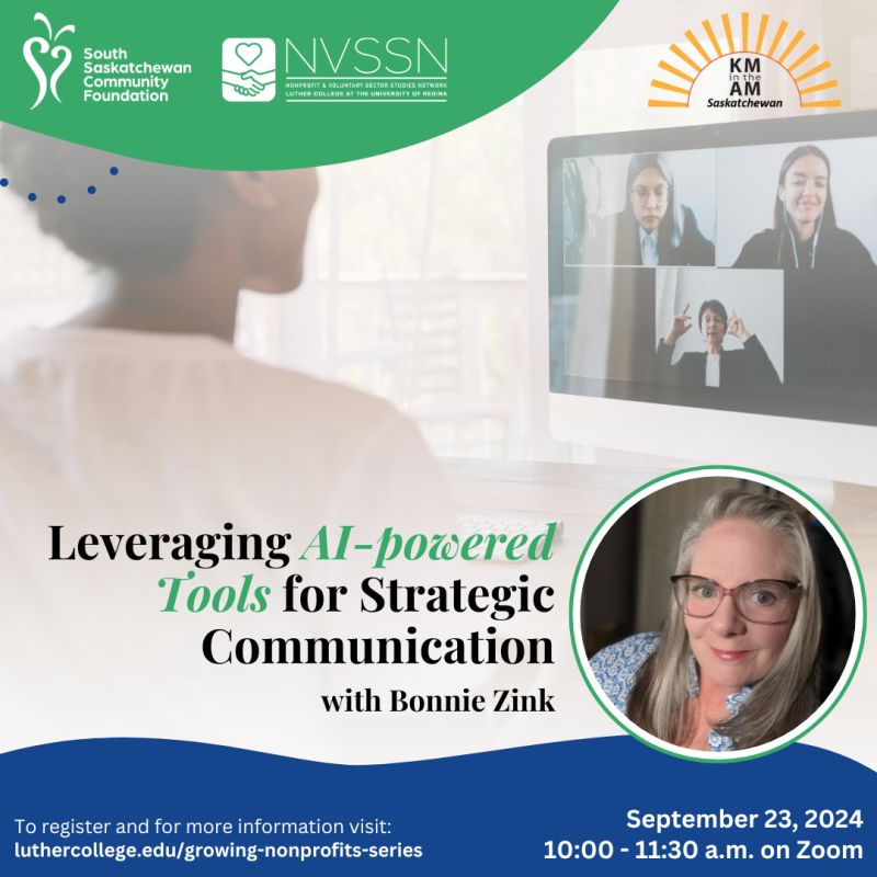 #LeveragingAIExciting news! Hosting 'Leveraging AI for Strategic Communication' workshop on Sept 24 at 10:00 AM via Zoom with @Luther_College &amp; @SSCF_CA. Register: ow.ly/PfQQ50T5jQF #NonprofitGrowth #AIinComms #AIforGood #SaskNonprofits #KMb #knowledgemobilization