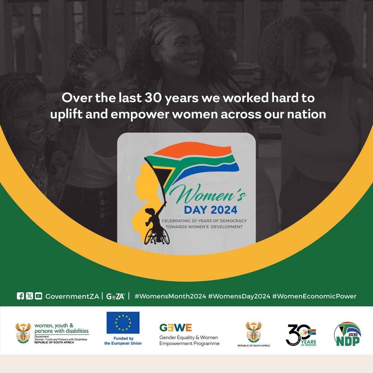 DWYPD_ZA's tweet photo. The month of August coincides with the country’s commemoration of #30YearsofFreedom  and Democracy, making this year’s #WomenMonth an important juncture for collective reflection on how we have empowered and advanced the rights of women in our democratic journey. 
@europeanunion https://t.co/8po1aU7TuV