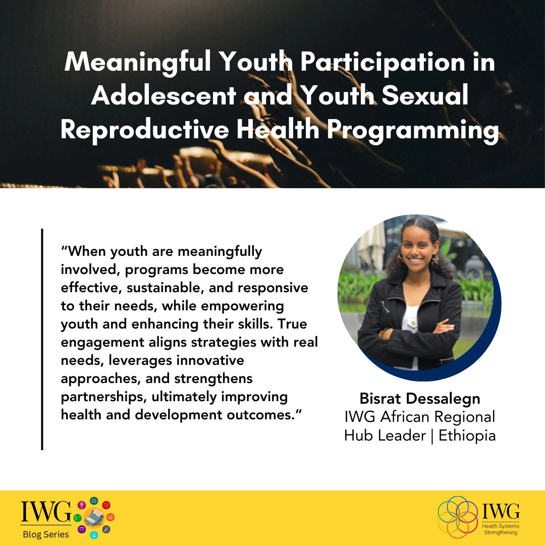 IWG for Health Systems Strengthening (@iwgforhss) on Twitter photo NEW BLOG ALERT | From decision-making to implementation, youth are driving change in SRH programs globally. Learn about the strategies, challenges, and success stories from around the world in this blog post by Bisrat Dessalegn, edited by <a href="/bettina_baidoo/">Dr Bettina Buabeng-Baidoo</a>: iwghss.org/2024/08/23/meaโฆ NEW BLOG ALERT | From decision-making to implementation, youth are driving change in SRH programs globally. Learn about the strategies, challenges, and success stories from around the world in this blog post by Bisrat Dessalegn, edited by <a href="/bettina_baidoo/">Dr Bettina Buabeng-Baidoo</a>: iwghss.org/2024/08/23/meaโฆ