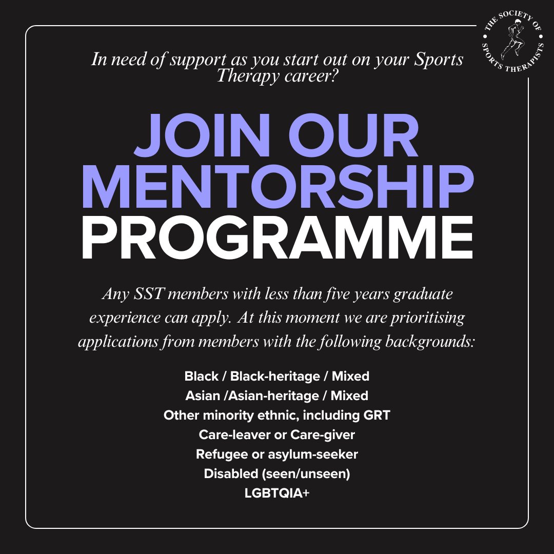 TheSSTofficial's tweet photo. Just graduated and need some support? π
The Brian Bointon Mentorship Scheme is here to help you take the next steps in your Sports Therapy career!
Learn more and apply today: https://t.co/czx2QzIMOI
#Mentorship #GradSupport #SportsTherapy #CareerGuidance #SSTCommunity https://t.co/4mwOHf2gZX