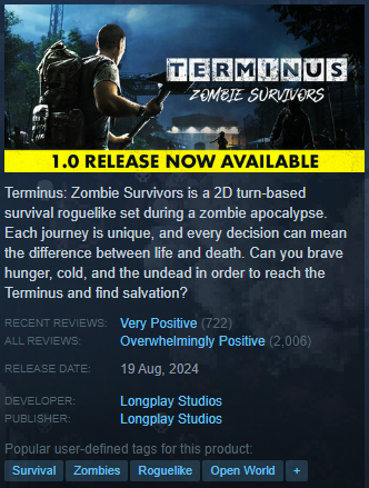 Terminus: Zombie Survivors just hit 2,000 "Overwhelmingly Positive" reviews! 🙌 We’re beyond excited and incredibly grateful to our amazing community. Your support has made this journey unforgettable—stay tuned for more exciting updates!