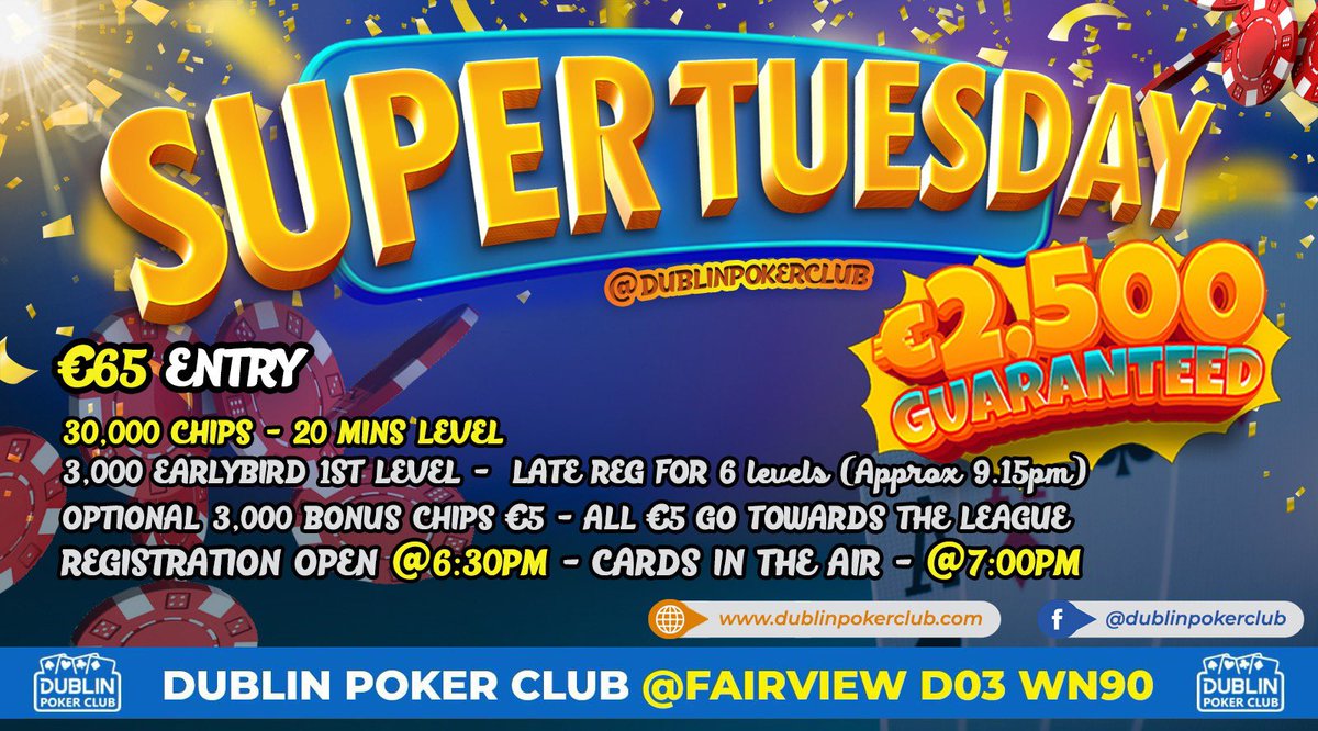 dublinpokerclub's tweet photo. Two games running in the club this evening with our Omaha Monthly and our Super Tuesday hitting the felt at 7:00pm. 

Registration for both events is open from 6:30pm with cards in the air at 7:00pm. 

See you in the club!! https://t.co/bgfDjGkfGP